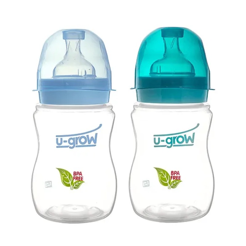 U-grow Anti Colic Wide Neck Feeding Bottle Pack of 2 Blue –  250 ml each