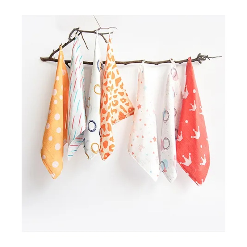 Yellow Doodle doodle Love Printed Organic Cotton Muslin Wipes Pack Of 7 – Multicolour