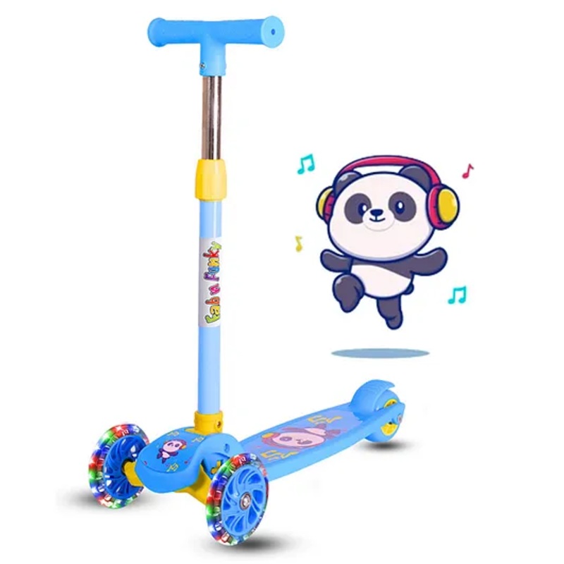 3 Wheel Foldable Kids Scooter With Led Lights And 4 Level Adjustable Handle Bar -Blue| Compact Fold| Lean-to-Steer| Toy for 3 to 14 years Boys and Girls| Sporting Gift| Promotes Physical Activity