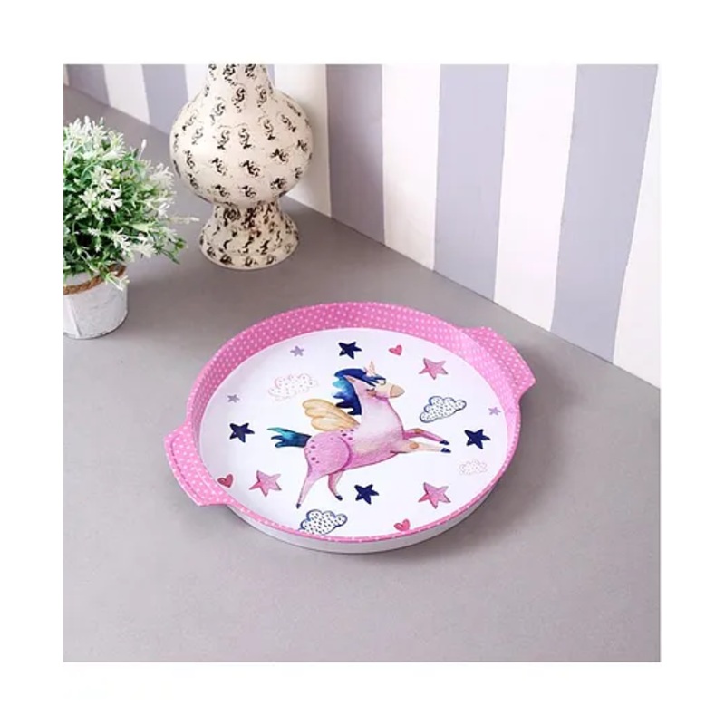 A Vintage Affair Round Star Unicorn Metal Tin Tray – Pink & White