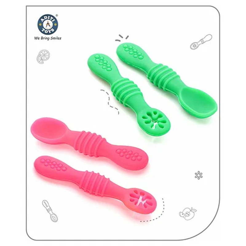 Aditi toys Silicone Baby Spoons. Baby Traning Spoon, Gum Friendly, Food Grade, BPA Free for Infant Boys & Girls (Pack of 4) Color As Per Availability