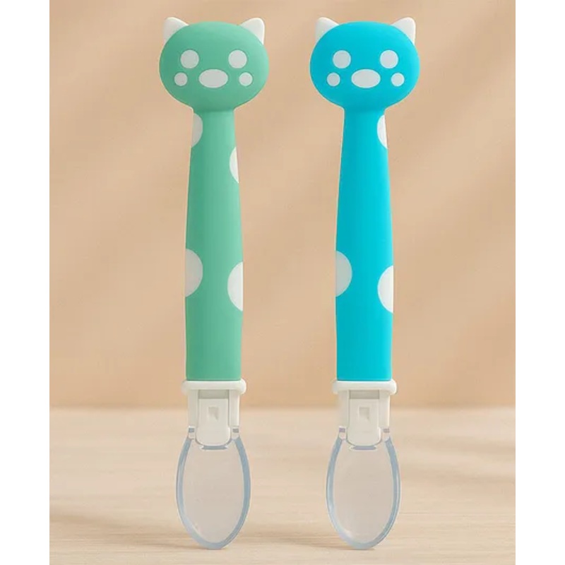 Badal Kidz Silicone Spoon for Baby Feeding, BPA Free Food Grade Material Spoon, Baby Feeding Spoon with Comfortable Grip Handle – Green & Blue (Pack Of 2)