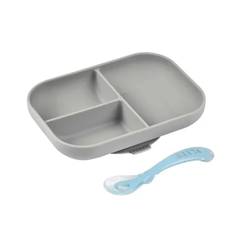 Beaba Silicone Suction Section Plate With 2nd Stage Spoon – Grey