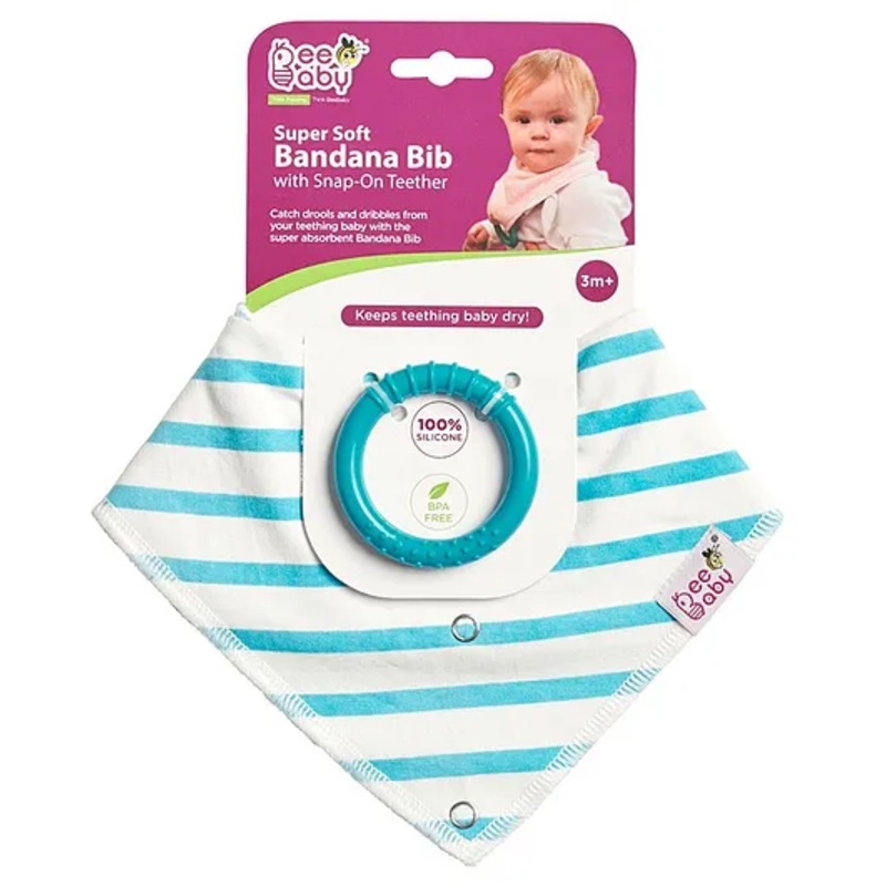 Beebaby Bandana Bib with Snap on Teether – Blue