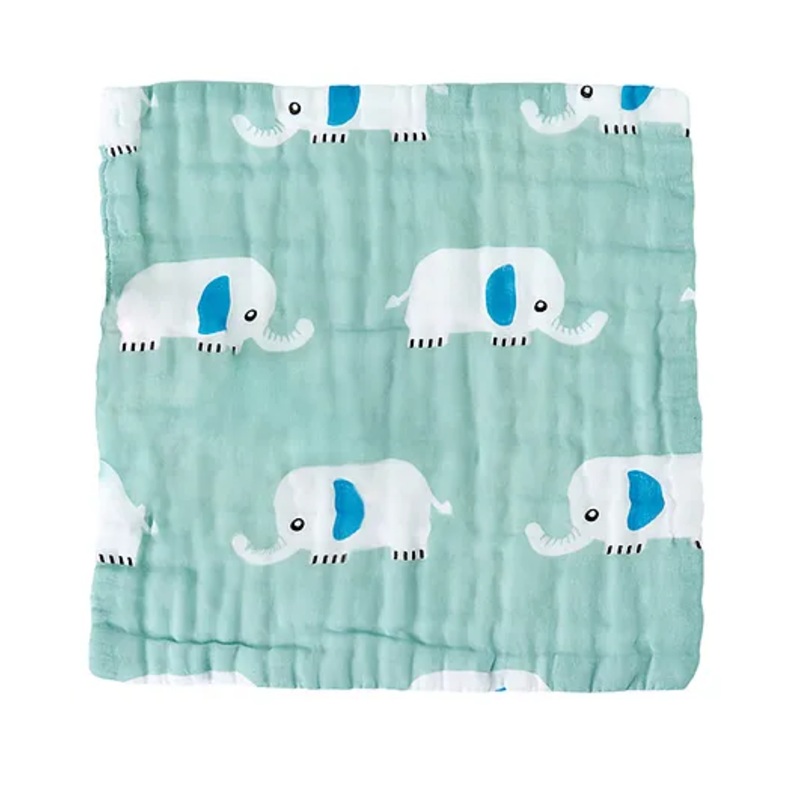 Bembika Baby Face Towels for Boys Girls Fleece Muslin Wash Cloth Elephant Pattern – Sage