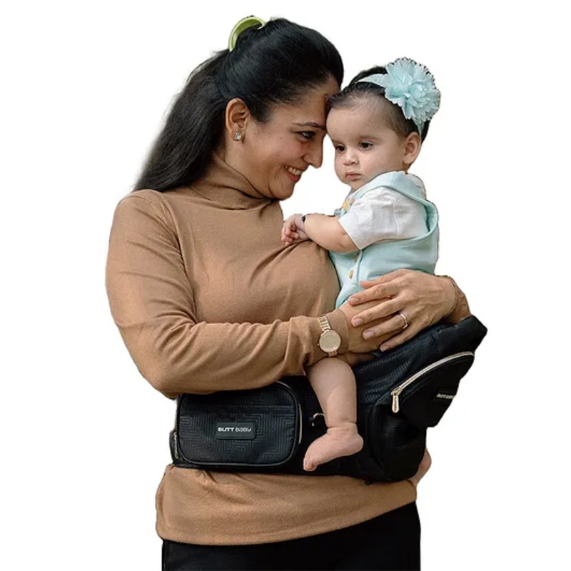 Butt Baby Black Gold Baby Carrier with Hip Seat & In-built Mini Diaper Bag (Black)