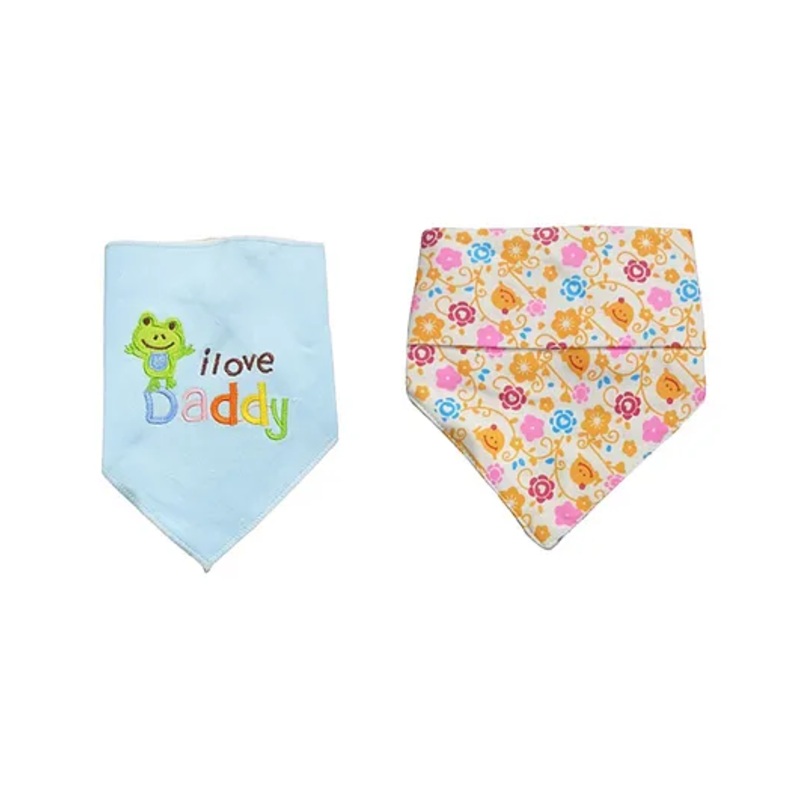 Chinmay Kids Reusable Baby Bibs Two Layered Cute Prints Edges Assorted Color Pack of 2  (Sky Blue-Orange)