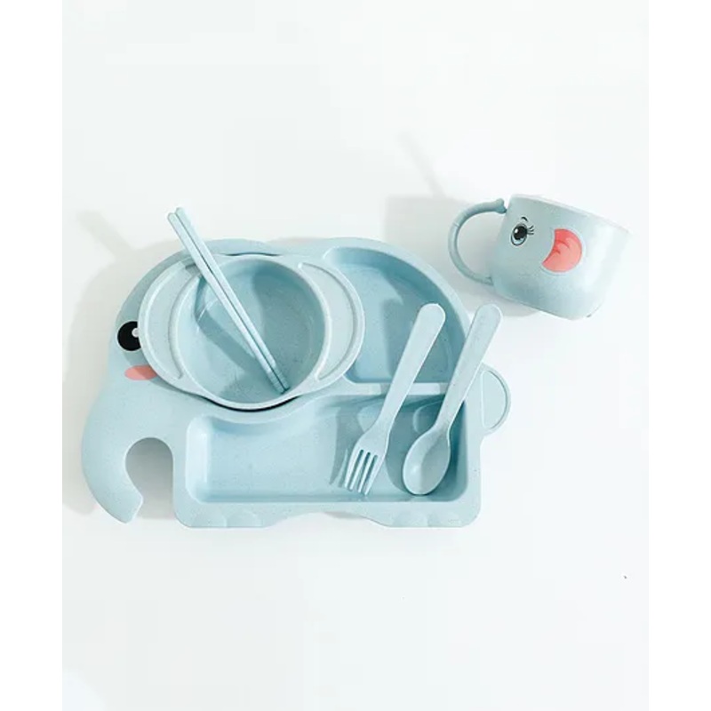 Elephant Shaped Feeding Set with  Spoon Fork & Chopstick – Blue