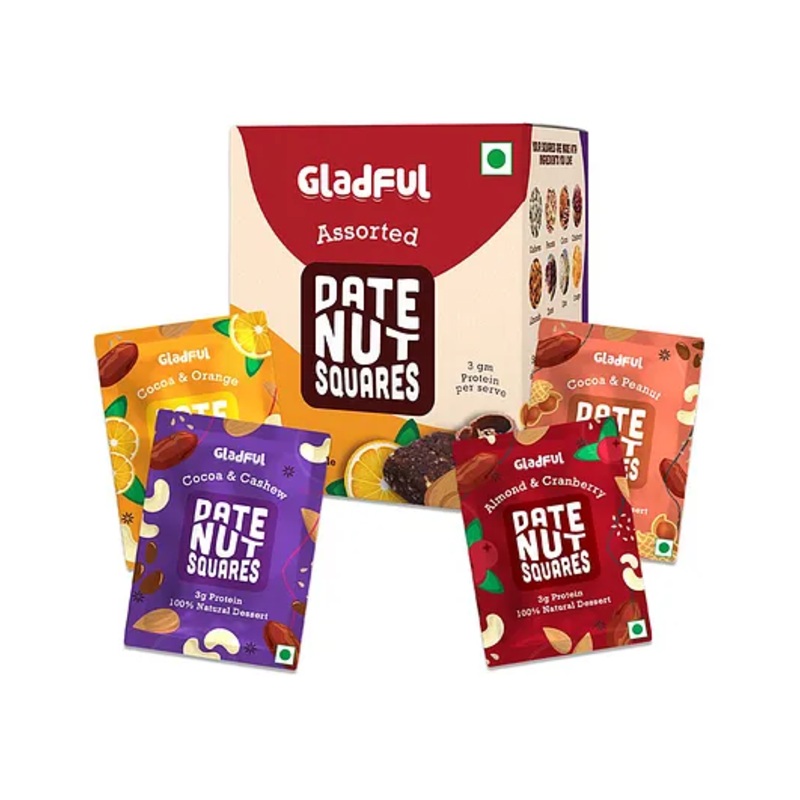 Gladful Try Them All Assorted Date Nut Square – Pack of 8 Pouch