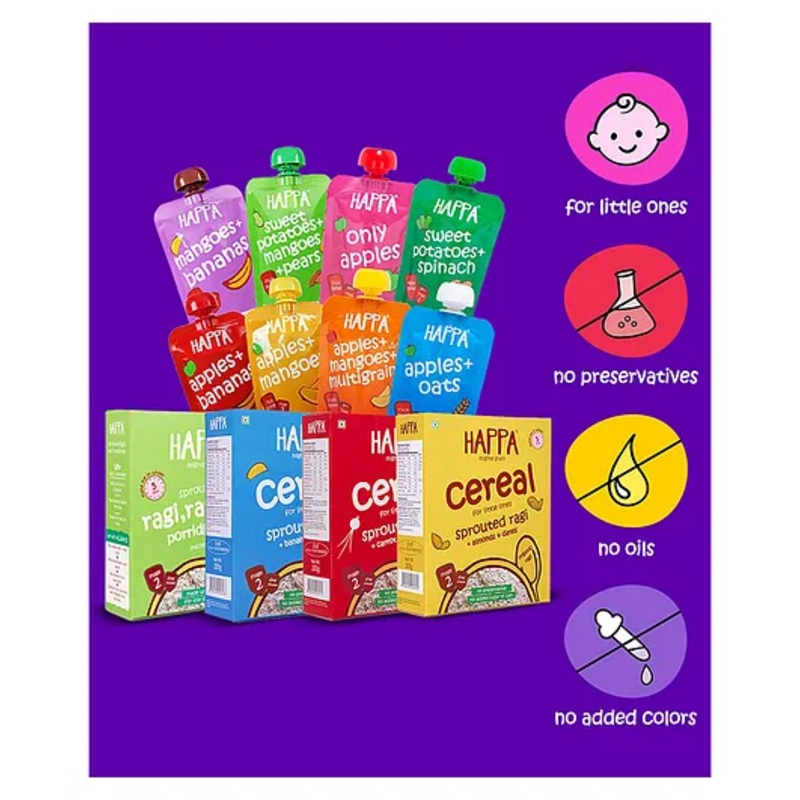 Happa Organic Porridge and Puree Combo Pack of 12 – 200 g and 100 g Each