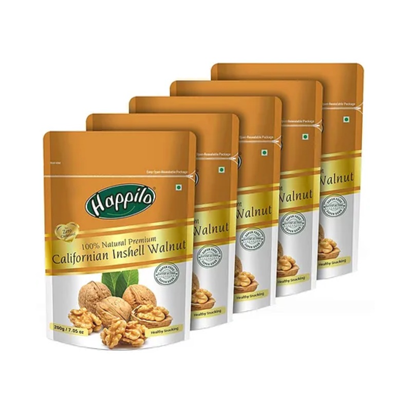 Happilo Premium Whole California Inshell Walnuts -200g (Pack of 5)