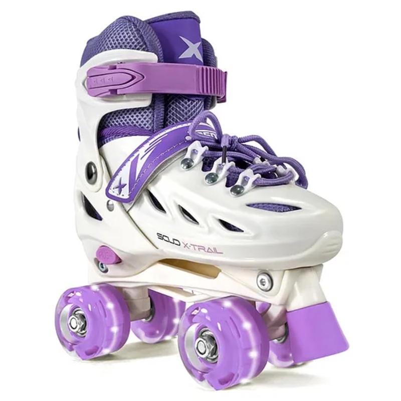 Jaspo Scud X Trail Roller Skates, Professional Outdoor Indoor Quad-Skates for Kids & Adults, Adjustable Roller Skates with 4 Shiny Wheels (Purple White, L)