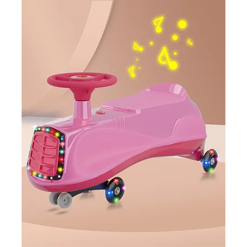 Kids Swing Car With Light & Music Fully Assembled| Easy to Handle| Built for Rough Play| Encourages Physical Activity| Smooth PU Wheels – Pink