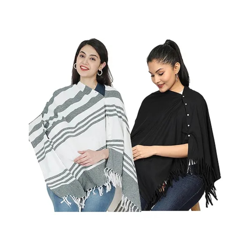 Nene Mother’s Multi g Purpose Large Size Nursing Feeding Scarf Wrap Stole Solid Pack of 2 – Green & Black