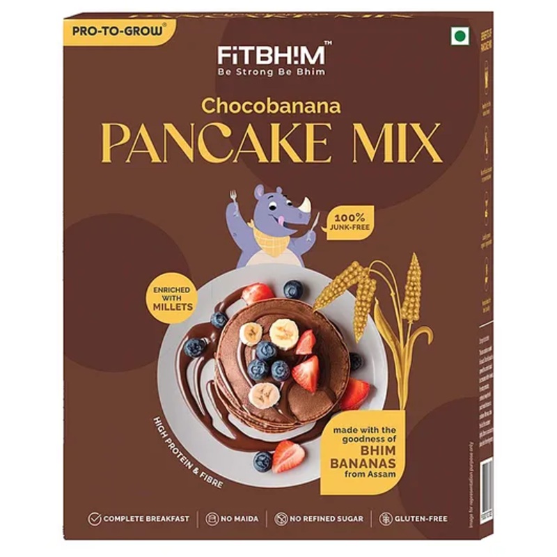 Pro To Grow Fitbhim Chocobanana Pancake Mix 250g | Enriched with Bhim Banana Gluten Free Mix with High Protein & Fiber | No Refined Sugar | Healthy Breakfast Mix for Kids & Adults