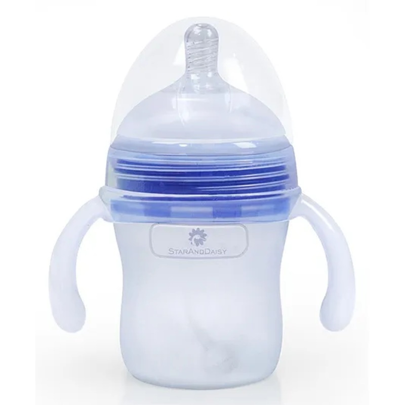 StarAndDaisy Silicon Feeding Bottle for Newborn Baby  First Feed Baby Feeding Bottles with Ergonomic Handles and Anti-Colic Teats with 360 Gravity Ball and Cleaning Clip BPA Free 0 Month+ (180 ML)
