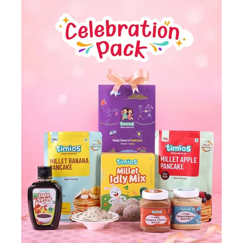 timios Gift Pack | Choco Peanut Butter | Almond Peanut Butter | Apple Pancake MIx | Banana Pancake Mix | Idly Mix | Date Syrup – 1150 g