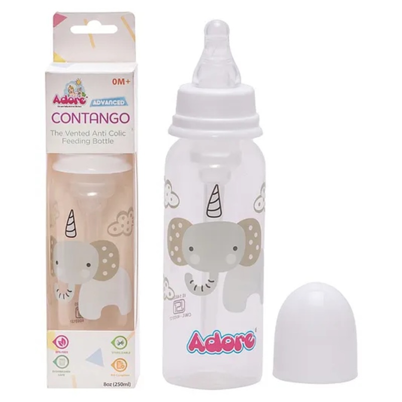 Adore Advanced  CONTANGO- The Ventilated Anti-Colic Stem Baby Feeding Bottle- – Vacuum Free – White 250ml