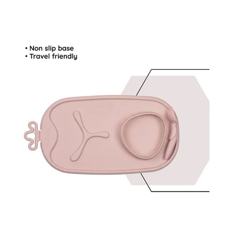b.box Roll + Go Mealtime Silicone Mat – TravelFriendly Plate with spoon – Non-Slip, Easy-Clean – Blush Pink