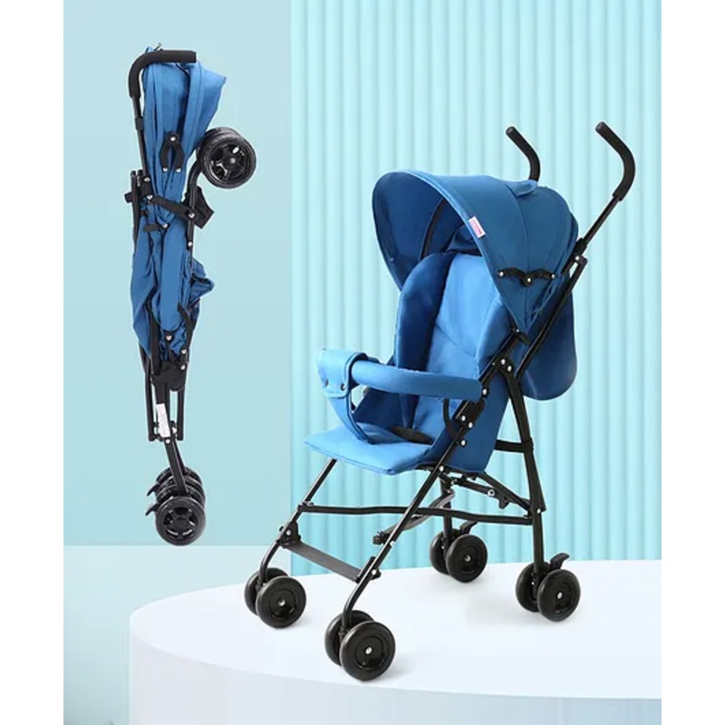 Babyhug Lightweight & Compact Tour Infant Travel Buggy Stroller – Blue| Compact Umbrella Fold| Rear Wheels with Brake| Front Swivel Wheels with Lock