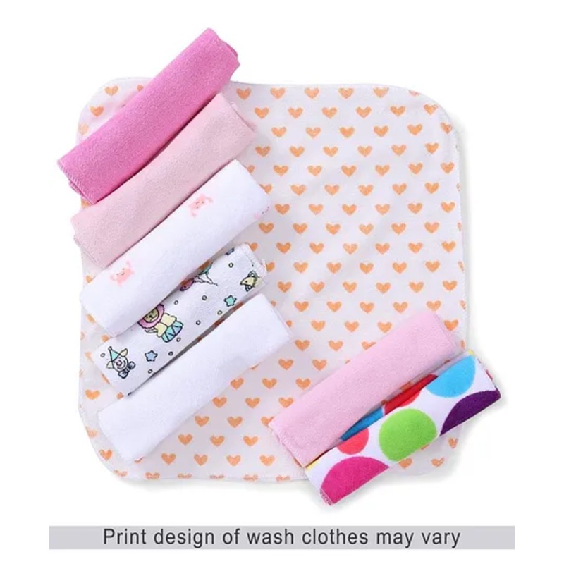 Babyhug Printed Knit Wash Cloth Pack of 8 (Color And Print May Vary)