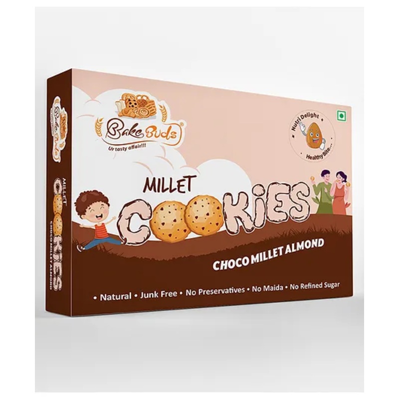 Bake Buds Millet Cookies Choco Millet Almond  Natural, Tasty and Nutritious Anytime Millet Snacks for Kids-160 g(24 pcs)
