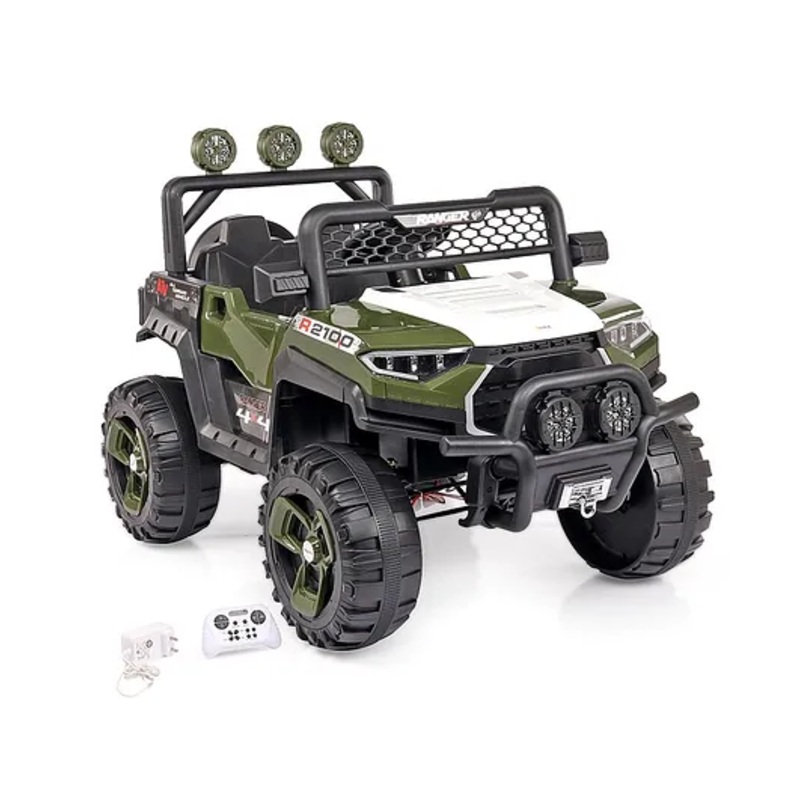Battery Operated Ride on 4X4 Battery Operated Jeep for Kids Ride on Toy Kids Car with Bluetooth Music & Light Electric Car Jeep Battery Car for Kids to Drive  Olive Green