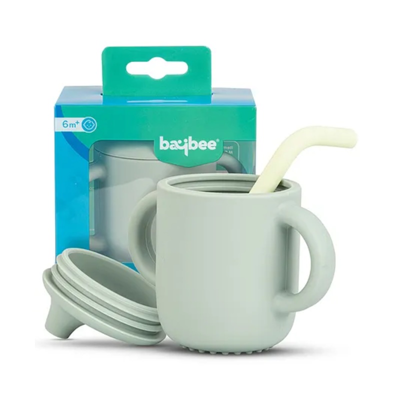 Baybee Silicone Baby Spout Sippy Cup with Soft Silicone Straw & Handles 120 ML – Green