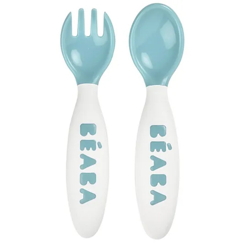 Beaba 2nd Stage Training Spoon & Fork Set – Airy Green, 8m+