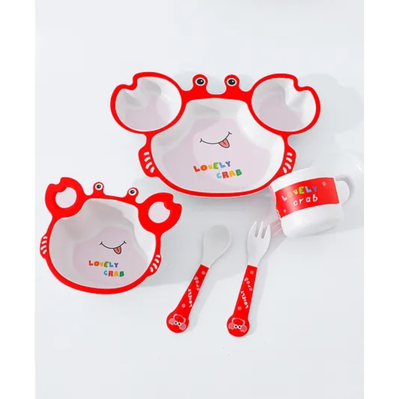 Crab Shaped Bamboo Fibre Sectioned Feeding Set – Red
