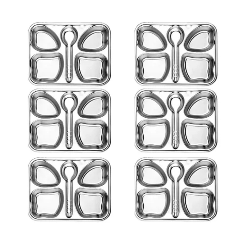 CutTales Pack Of 6 Stainless Steel Butterfly 4 Compartment Snack Dinner Plates For Kids | BPA Free, NonToxic And Dishwasher Safe Plate