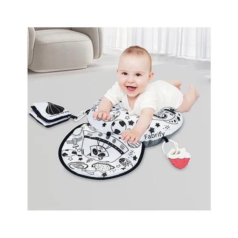 Fabrify Tummy Time Pillow with Crinkle Mat & Teethers, Black and White High Contrast Baby Toys, Montessori Sensory Crawling Toy for Infant Newborn Toddler Tummy Time (Blank And White)