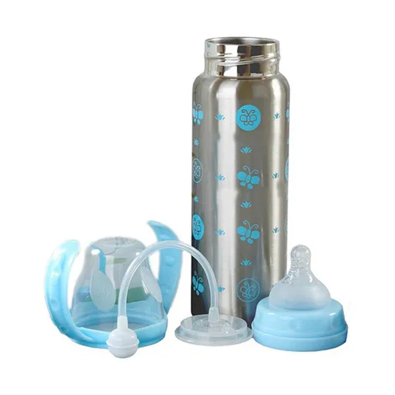 Fantasy India Stainless Steel Thermal Insulation Baby Feeding Bottle BPA Free Stylish Design with Handles Blue- 240 ml