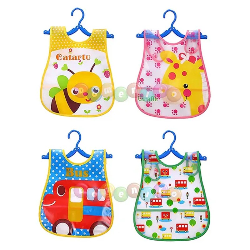 Fantasy India Washable Colorful Waterproof Baby Apron cum Bib with Cute Cartoon Drool Pack of 4 – Random Print(Assorted)