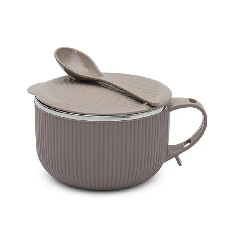 Jaypee Plus Stainless Steel Ribtok Meal Bowl Soup Bowl with Lid & Spoon for Every Day – Grey