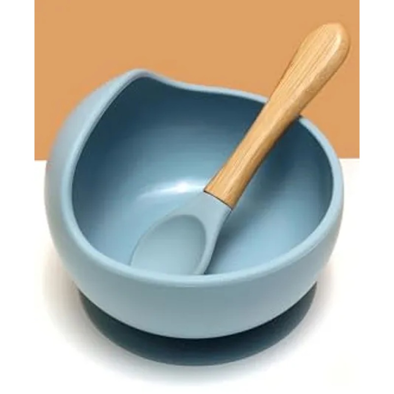 Kids Station 2 Piece Easy to Carry Silicone Baby Feeding Set – Bowl – Spoon – Make Mealtime Fun and Easy – Tableware Meal Utensils for Kids with Suction – Baby Feeding Product (Blue)