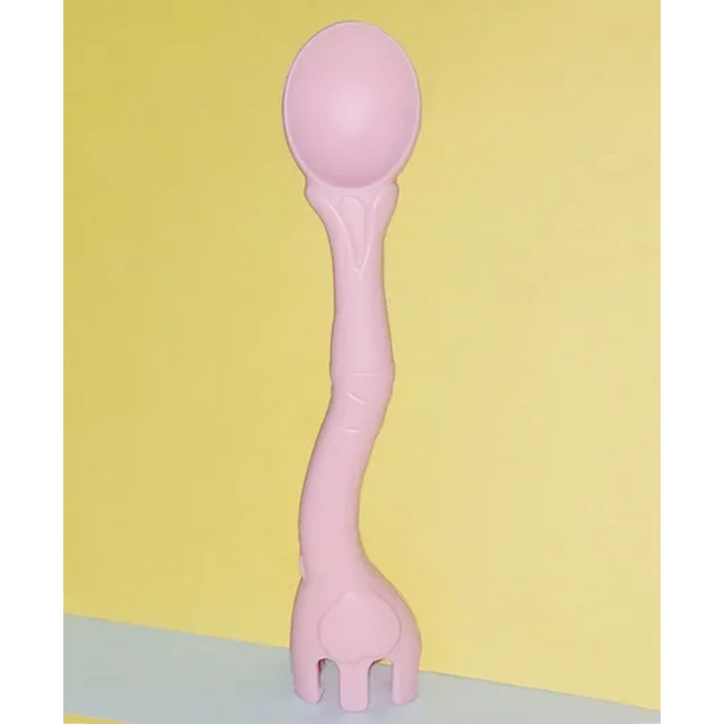 Kritiu Baby Tranning 2 In 1 Silicone Giraffe Shape Spoon and Fork – Pink