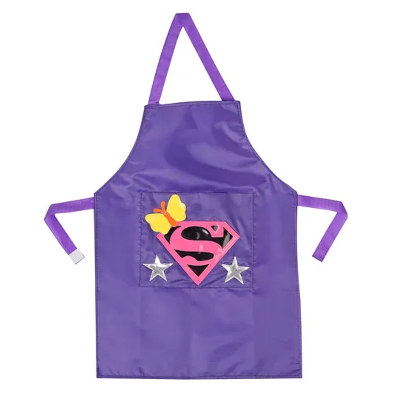 Li’LL Pumpkins Purple Colour SuperGirl Waterproof Apron with Pocket for Eating Meals Drawing Painting cooking Playing – Purple