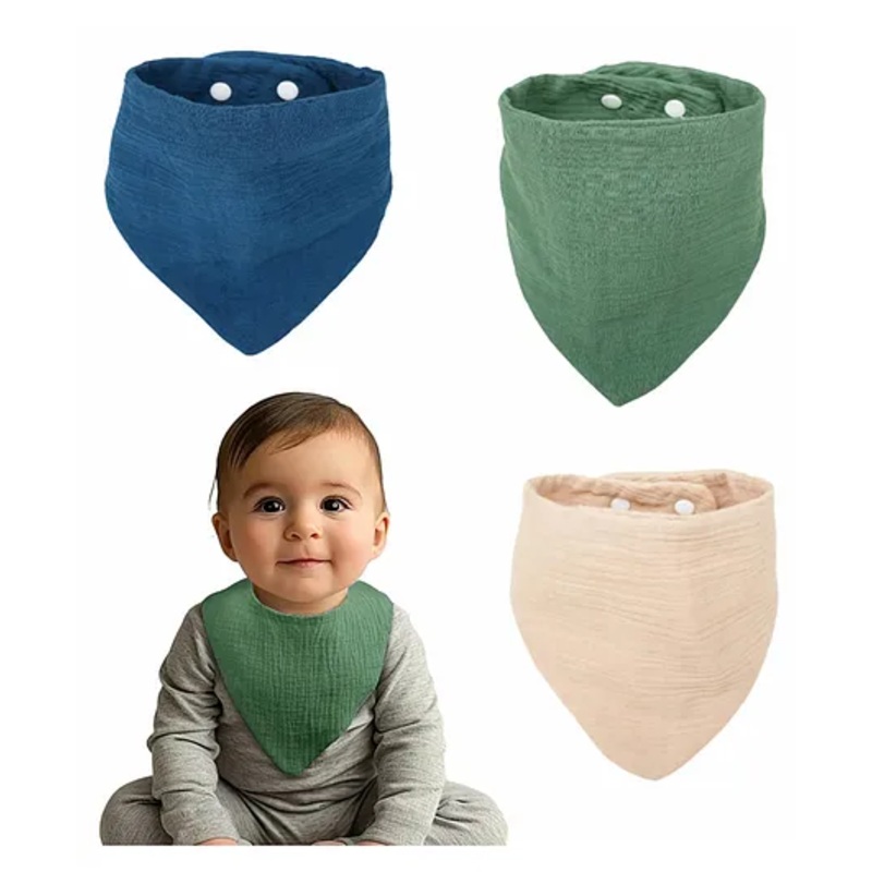 Motherly Bib for Baby 0 to 6 Month Soft Muslin Baby Apron, Adjustable & Absorbent Bibs for Newborns to 12 Months Boys and girl (Multicolor, Pack of 3)