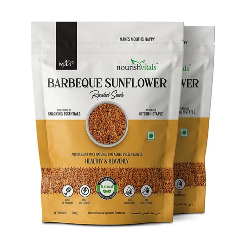 NourishVitals Barbeque Sunflower Roasted Seed Antioxidant Mix Natural No Added Preservatives Healthy & Heavenly Pack of 2 – 400 gm