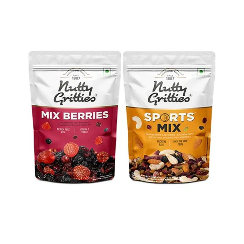 Nutty Gritties Sports Mix & Mix Berries Pack of 2 – 550 gm Total