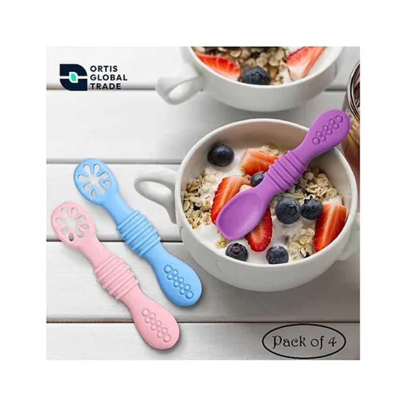 Ortis Silicone Training Spoon Set – Pack of 4 (Colour May Vary)
