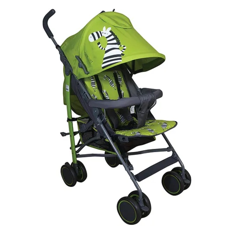 POLKA TOTS Zebra Stroller Pram for 0 to 3 Years Kids 5 Point Safety Harness Adjustable Lightweight Travel Buggy – Green