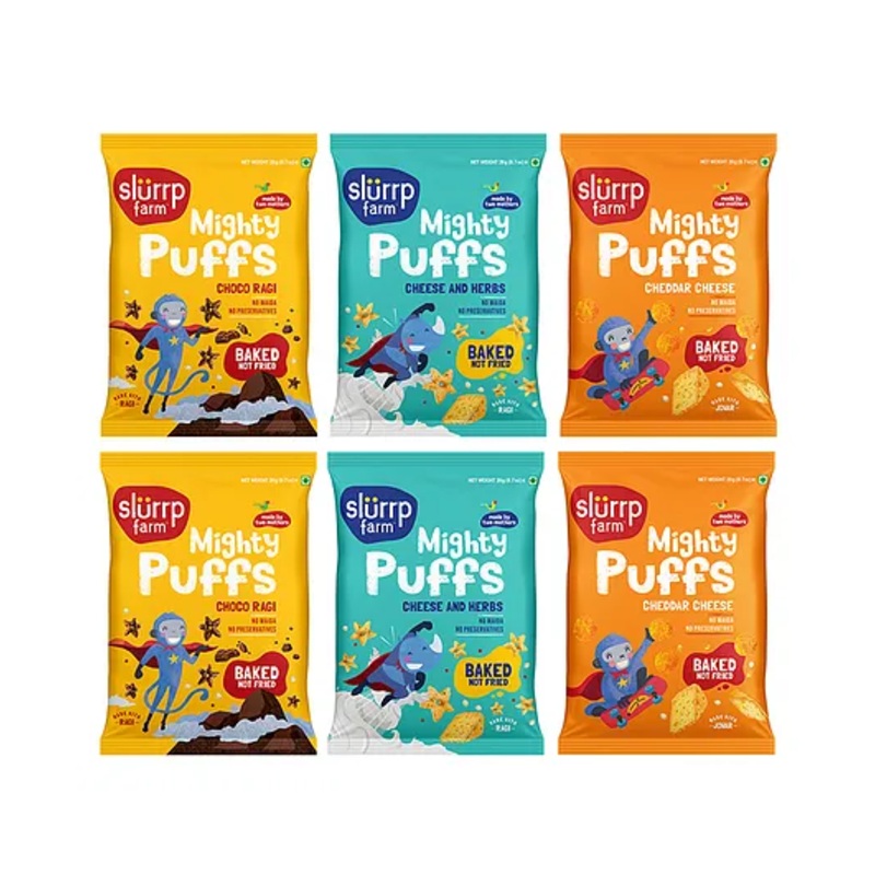 Slurrp Farm Not Fried Choco Ragi Cheese Herbs and Cheddar Cheese Puffs Pack of 6 – 20 Gm