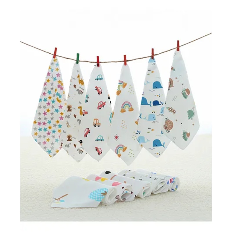 StarAndDaisy Muslin Face Hankies Pack of 6 Extra Soft, for Newborn Baby, Reusable, Napkins, Printed White
