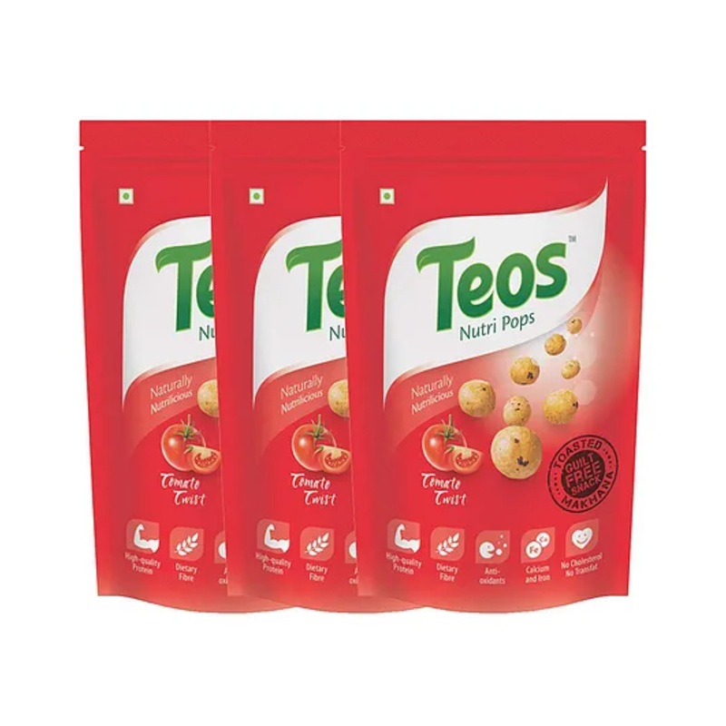 Teos Nutri Pops Roasted Makhana Tomato Twist Pack of 3 – 195 g