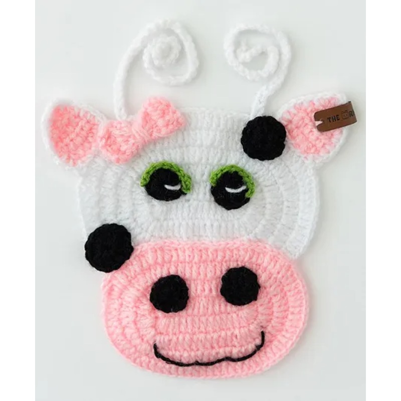 The Original Knit Cow Design Bib – White & Pink