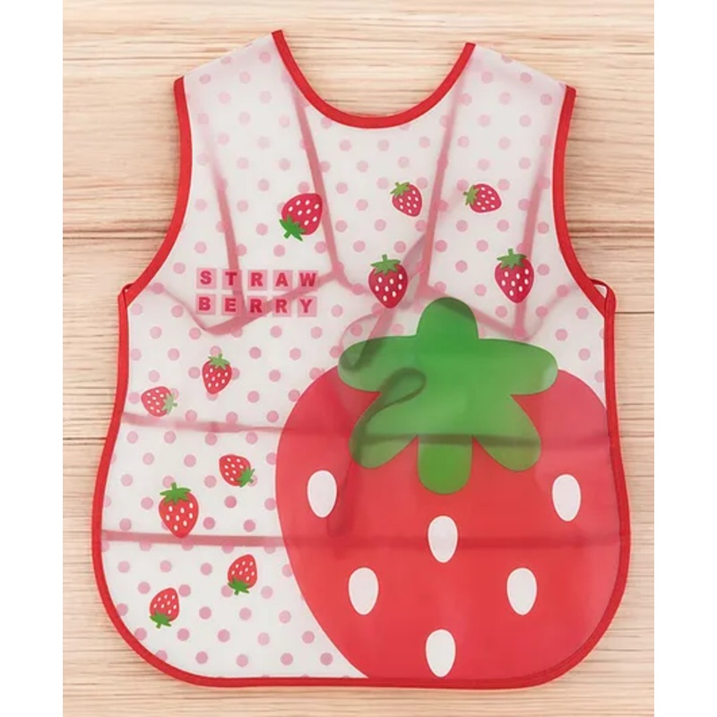 Yellow Bee PVC Adorable Strawberry-Themed Waterproof Baby Bib for Girls, Red