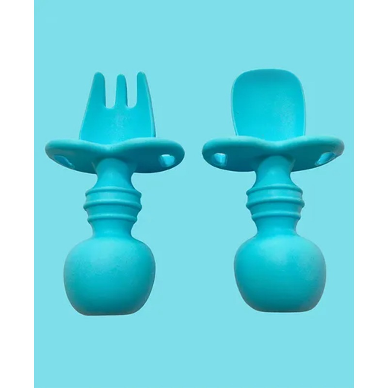 Zikku Baby Feeding Spoons & Forks Set, Easy Grip Silicone, Anti-Choke Design, Gum Friendly, BPA Free – Blue