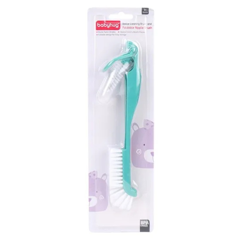 Babyhug Bottle Cleaning & Foldable Nipple Brush – Green